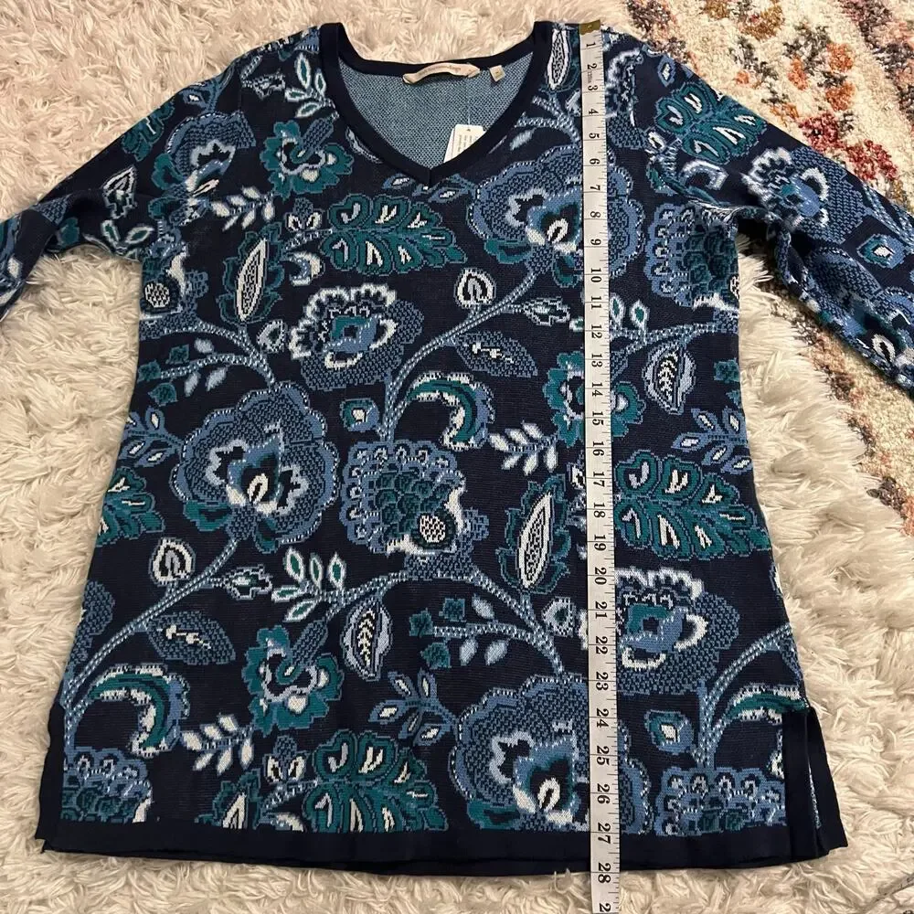 NWT Soft Surroundings Blue Patterned Pullover Sweater Size M